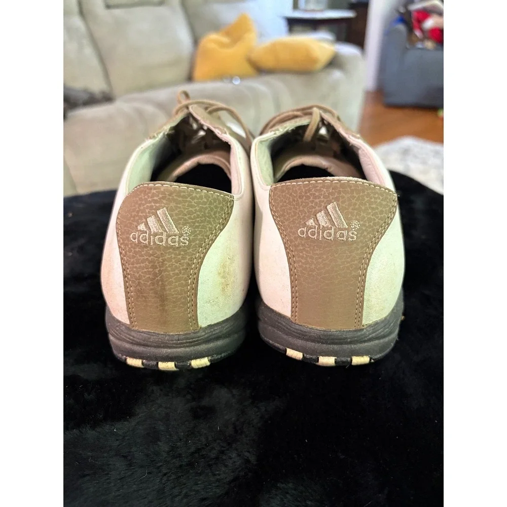 Adidas‎ AdiPrene Golf Shoes Mens 8 White Tan Leather Cleated Traxion 678082